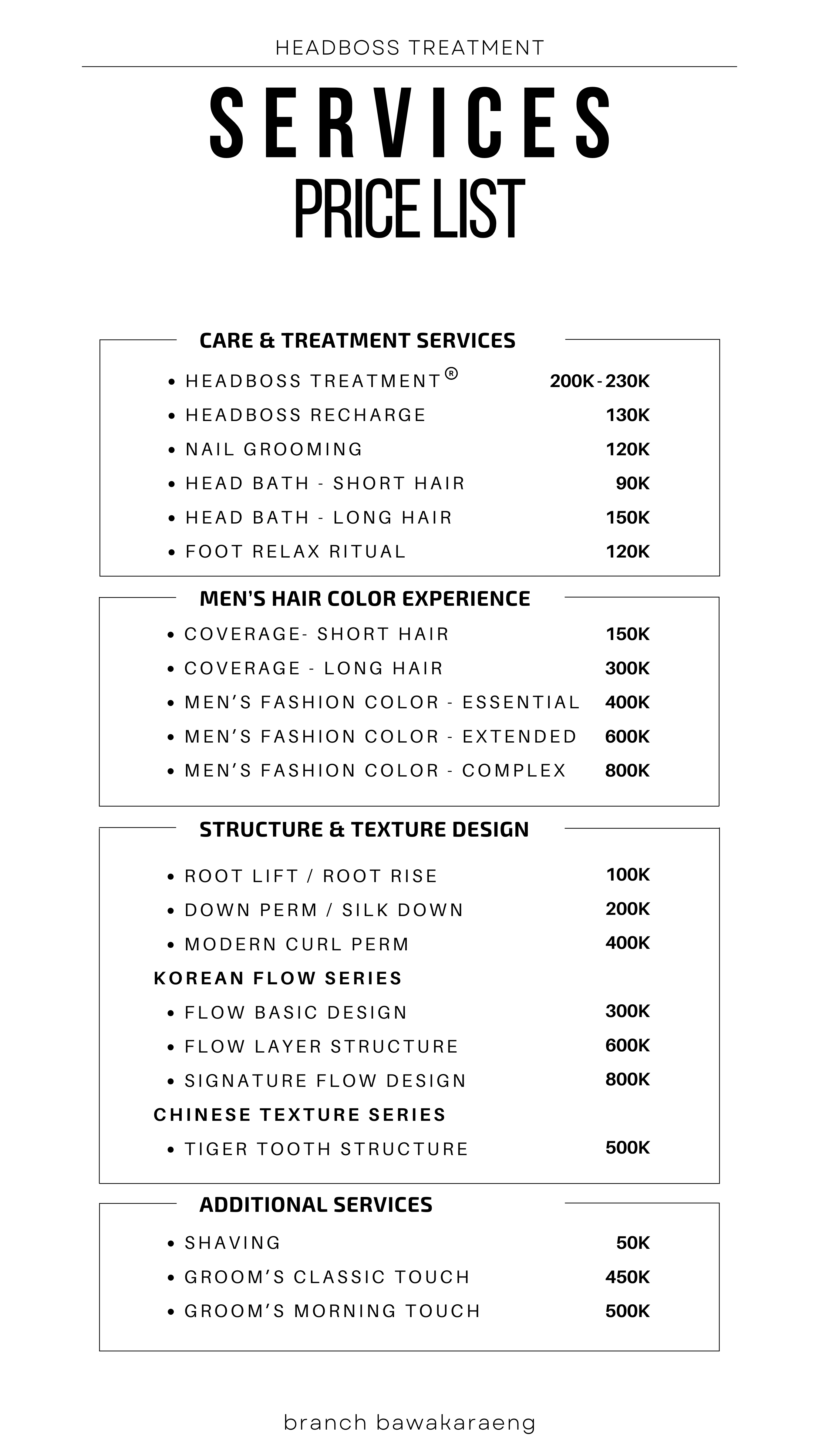 HB Bawakaraeng Services Price List