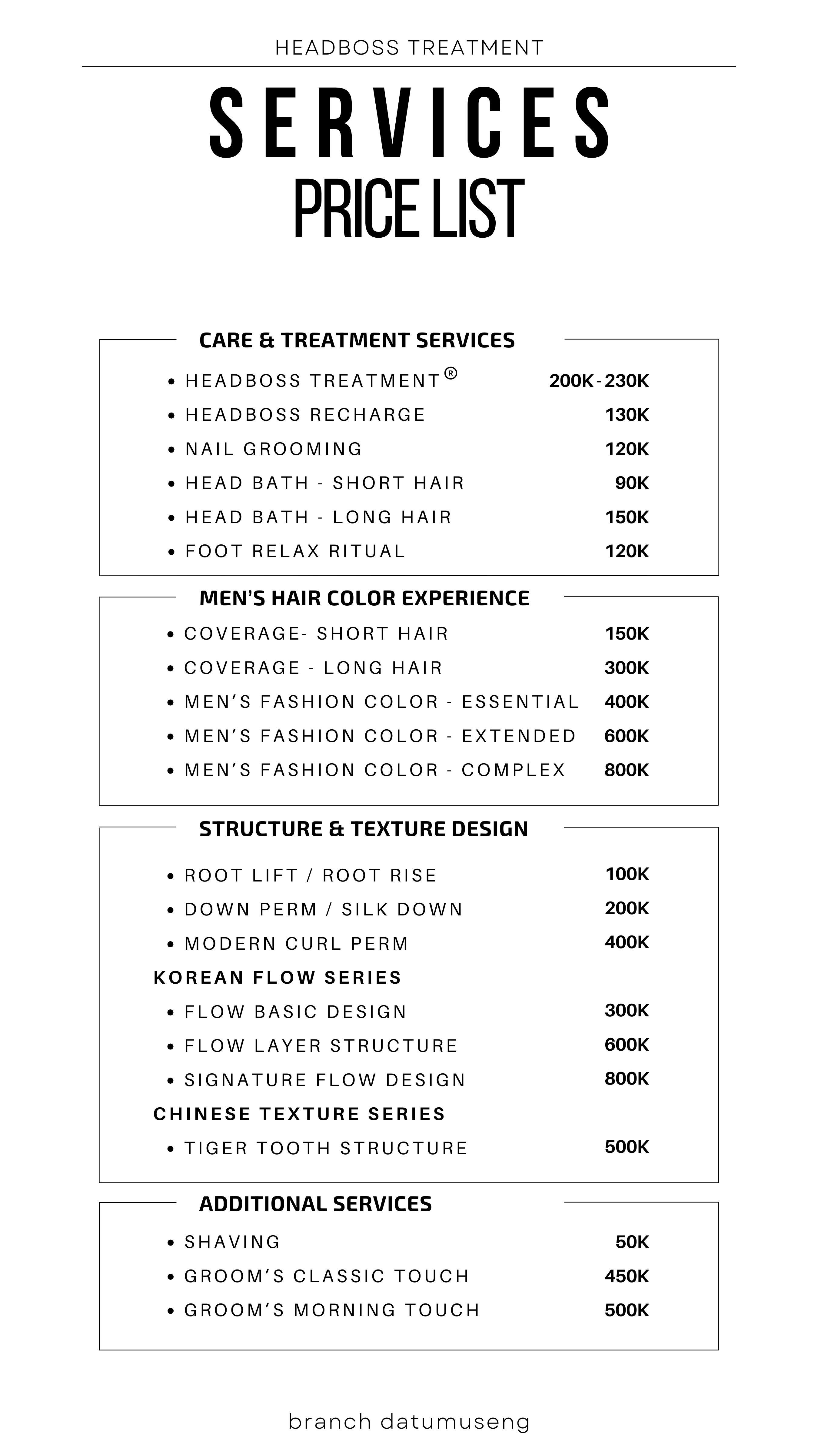 HB Bawakaraeng Services Price List