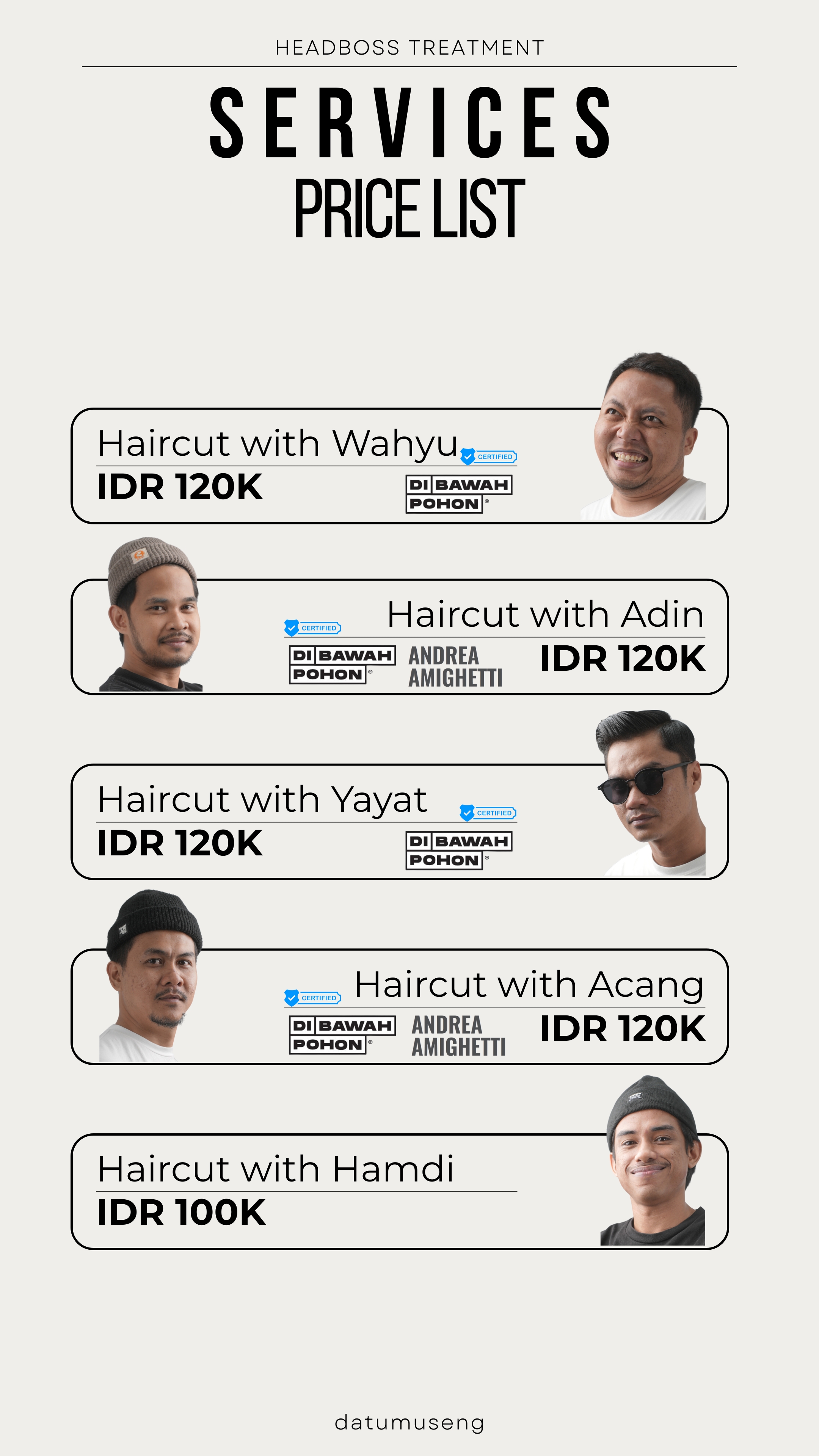 HB Datumuseng Services Price List