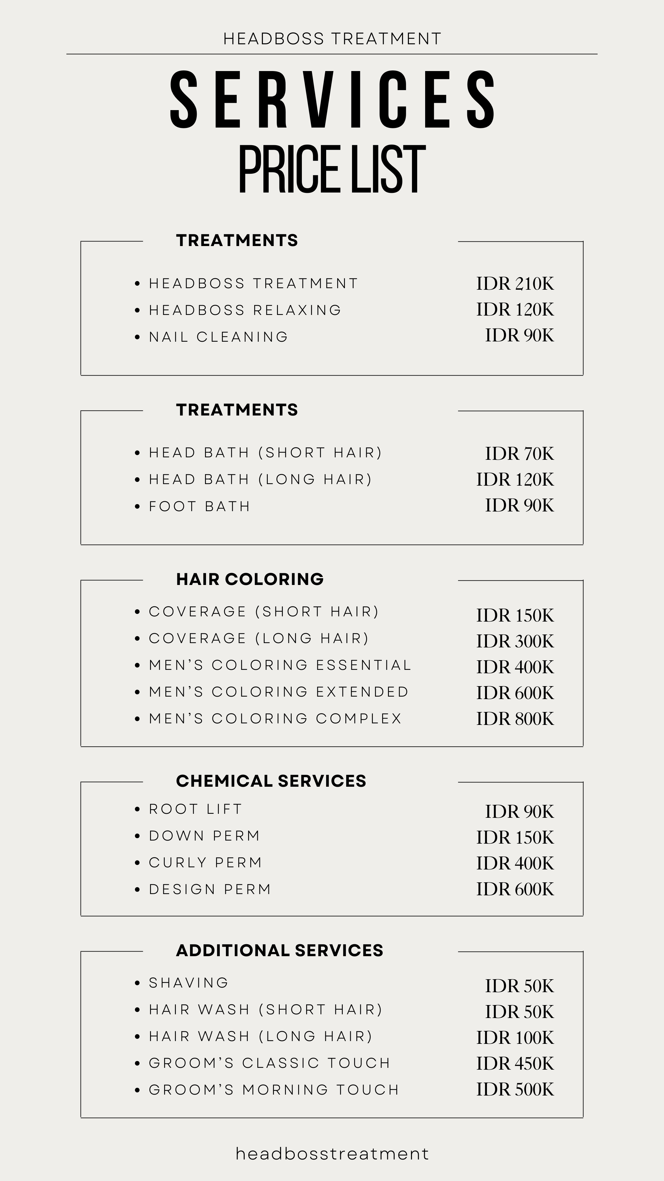 HB Bawakaraeng Services Price List