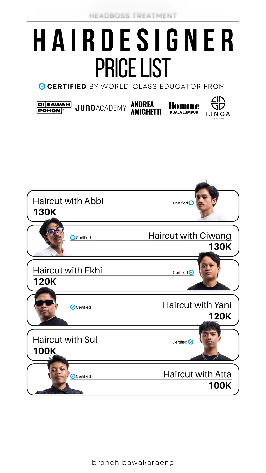 Headboss Bawakaraeng hairdesigner haircut price list