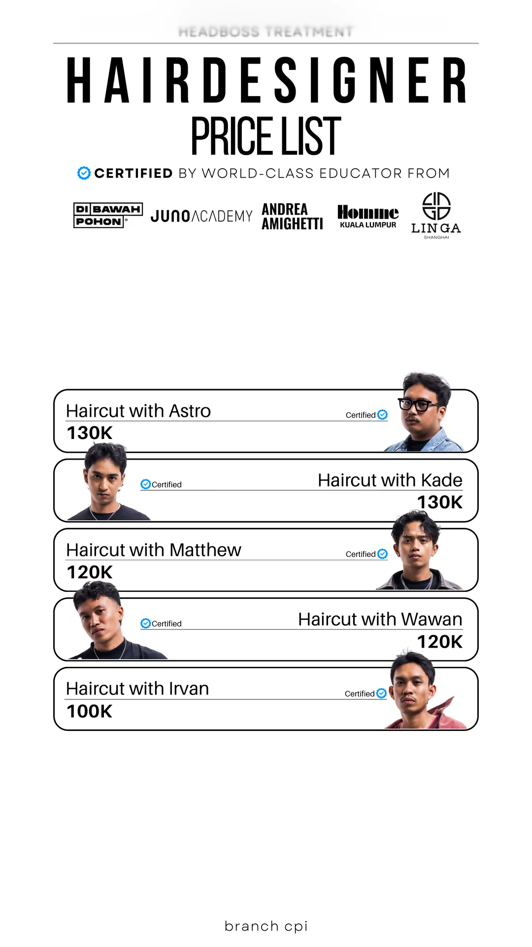Headboss CPI hairdesigner haircut price list
