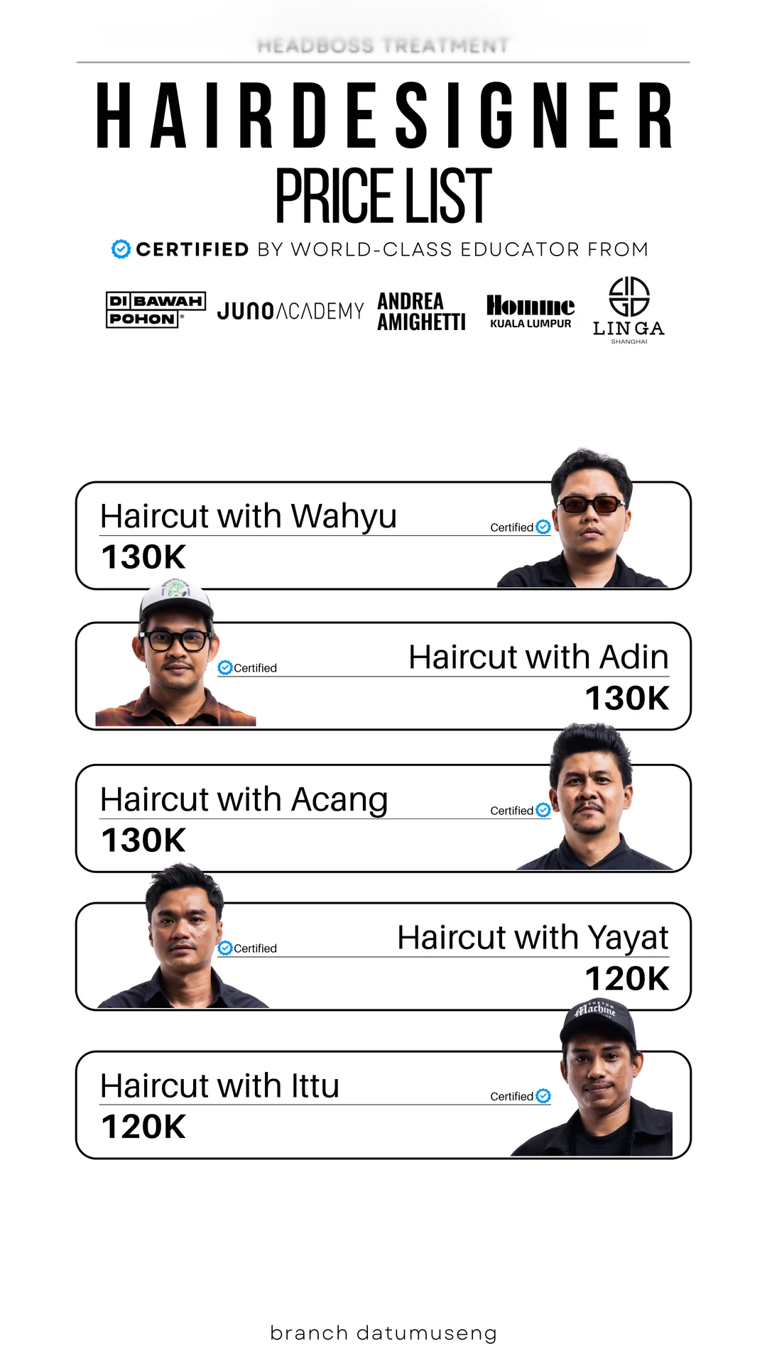 Headboss Datumuseng hairdesigner haircut price list
